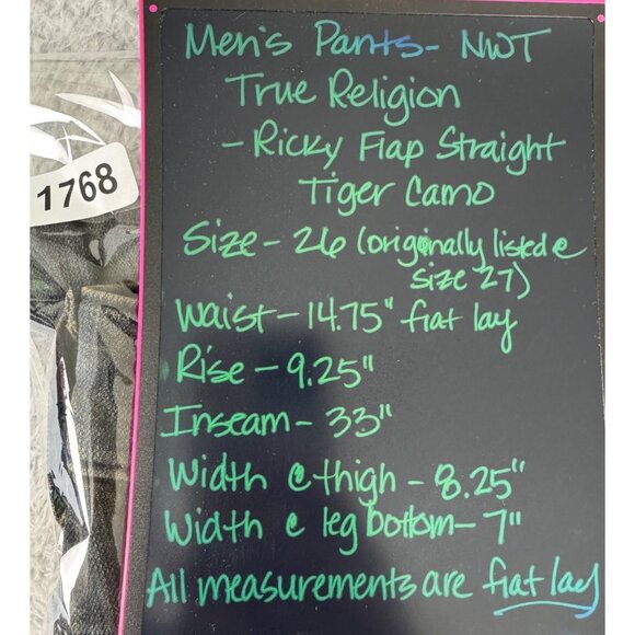 Vtg True Religion Mens Ricky Flap Straight Tiger Camo Jeans Size 26 NWT USA Made - Picture 15 of 16